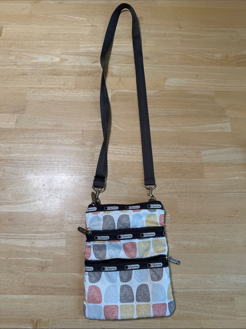 Lesportsac Multicolor Pebble-Print Crossbody with Brown Strap